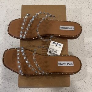 Steve Madden Tan Sandals with Clear Embellished Straps